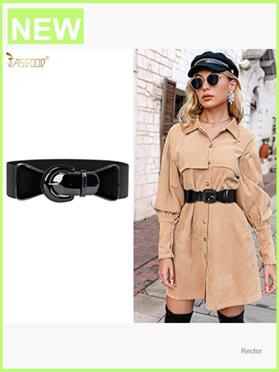 Vintage Chunky Buckle Wide Stretch Waist Belt - Faux Leather High Stretch